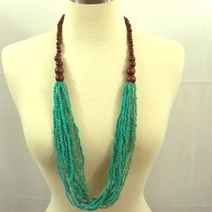 Gorgeous Turquoise/Wooden Beaded Long Necklace